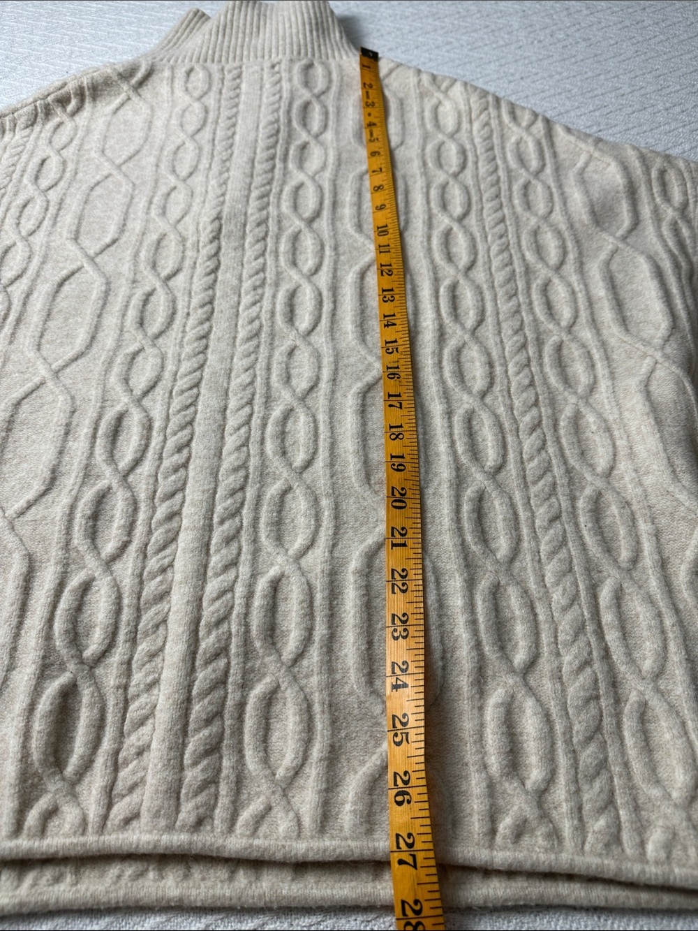 YERSE Wool Alpaca acrylic blend Cable-Knit Half-Zip Poncho Shall Oatmeal Cream - Picture 12 of 13